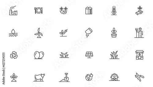 Agriculture icon set. Ecology line icons set.