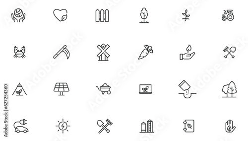 Agriculture icon set. Ecology line icons set.