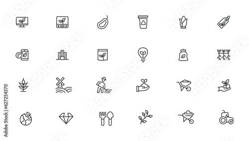 Agriculture icon set. Ecology line icons set.