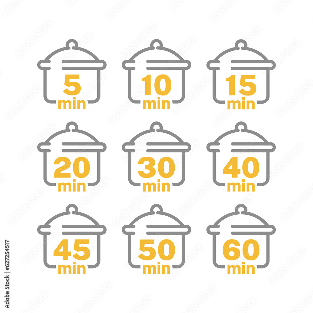 Cooking time and pot line icon set. Cook for 5, 20 minutes vector icons. Cooking time and pot line icon set. Cook for 5, 20 minutes vector icons.