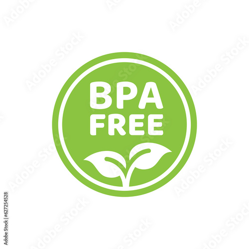 BPA free plastic packaging vector sticker. Bpa free circle label with leaf.