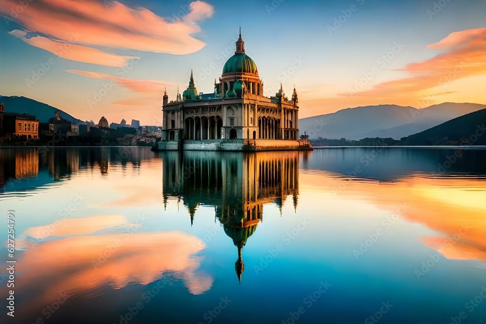 Fototapeta premium a mosque on the river , antique art