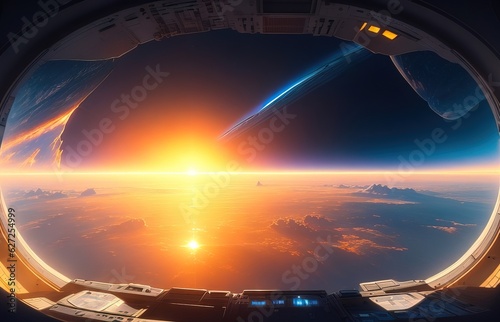 Space Station A Giant Window Showing Sunrise