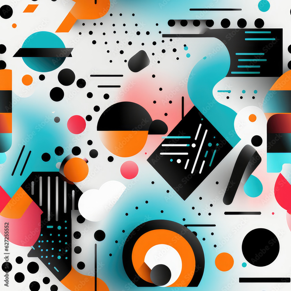 Minimal geometric colorful elements repeat pattern, retro abstract tile Minimal geometric colorful elements repeat pattern, retro abstract tile