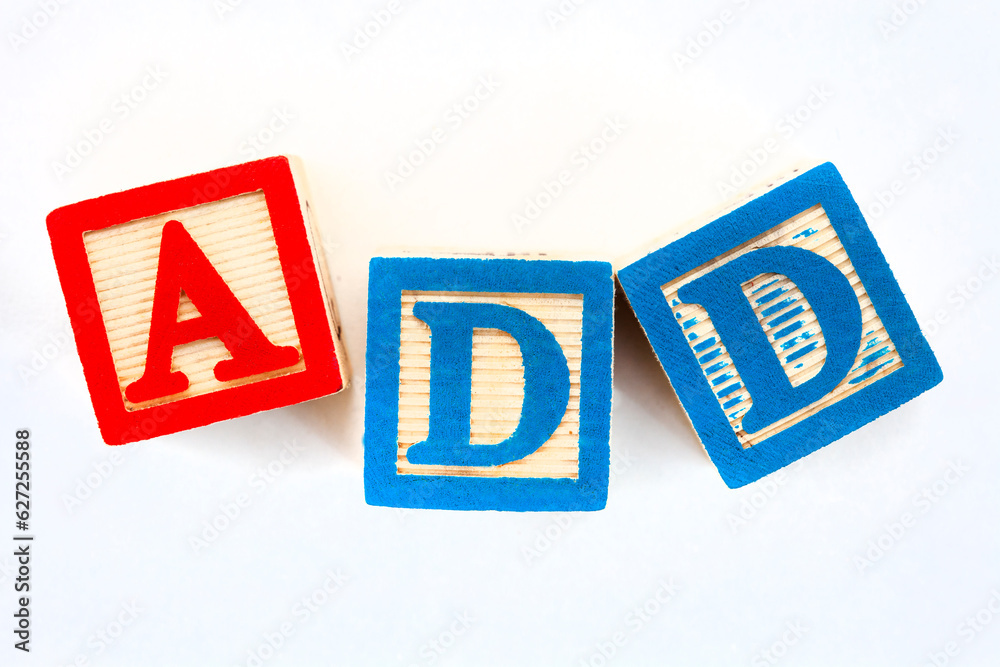 ADD in kids letter blocks on white ADD in kids letter blocks on white