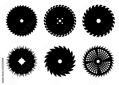 Circular saw. Rotary flat blades saw machine, cut teeth machine for carpentry, machine for wood construction. Vector