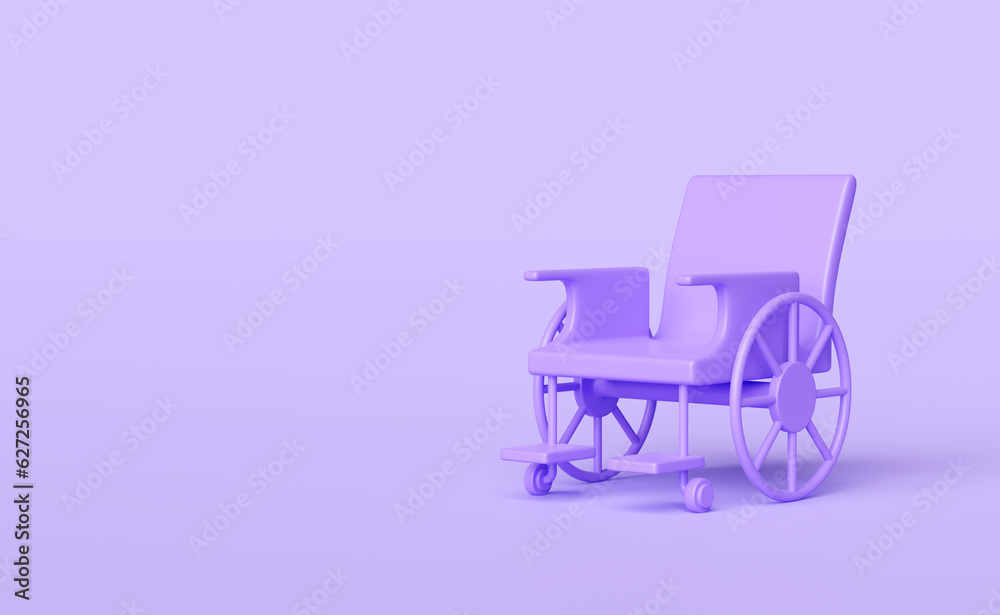 3d wheelchair empty isolated on purple background. 3d render illustration