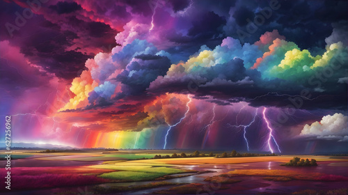 landscape with rainbow storm