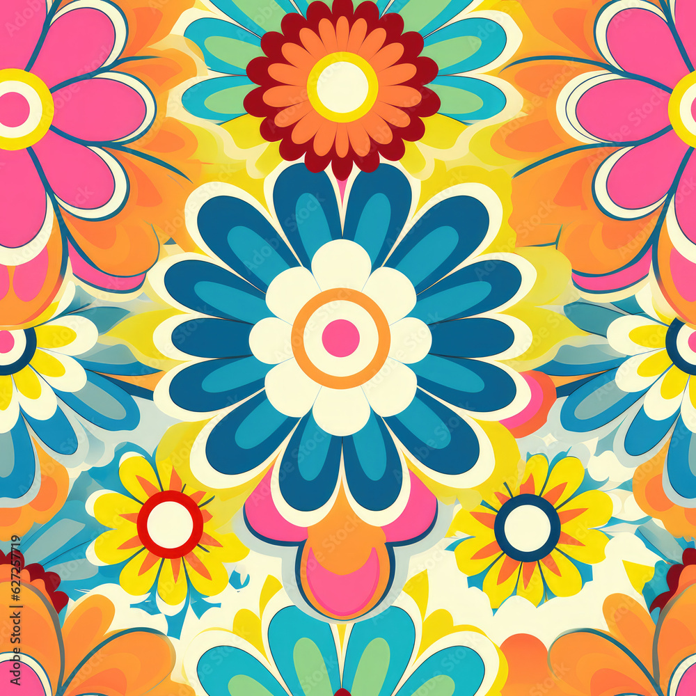 Hippie flowers repeat pattern 60s Hippie flowers repeat pattern 60s