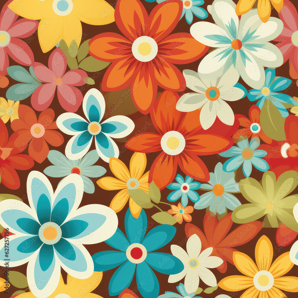 Hippie flowers repeat pattern 60s Hippie flowers repeat pattern 60s