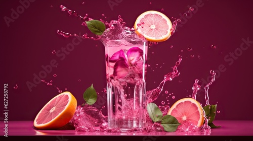 trend of baverage. hot pink of soft drink, cocktail at studio pastel background photo