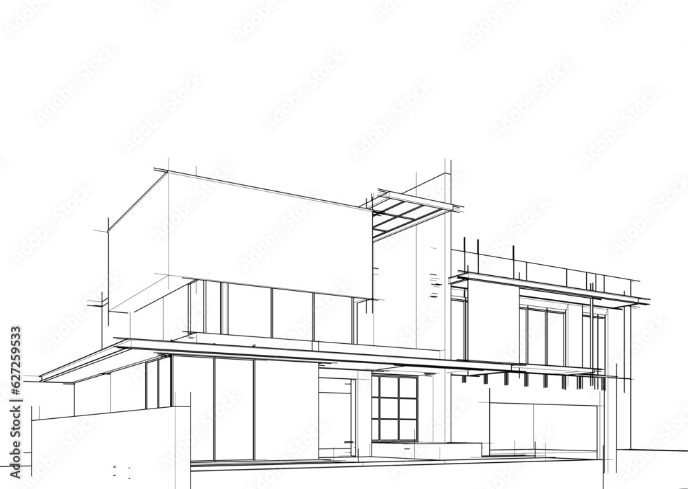 house building sketch architecture 3d illustration