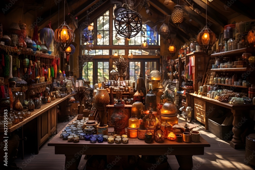 a bustling gift shop filled with a variety of trinkets and souvenirs, representing the business of gift-giving.