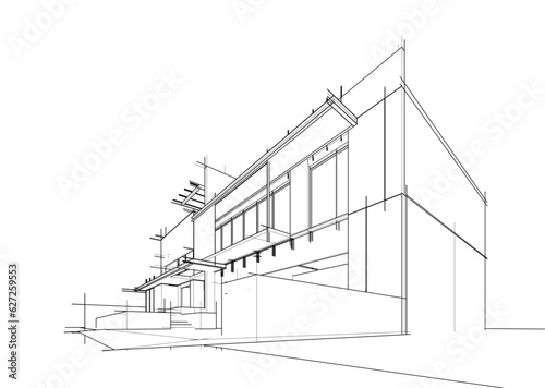 house building sketch architecture 3d illustration