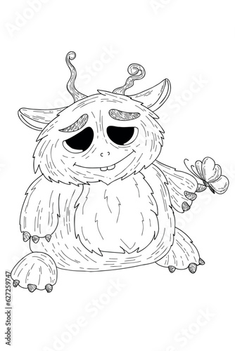 Funny cute monster, aliens or fantastic animals for children's coloring pages or t-shirts. Hand drawn vector illustration.
