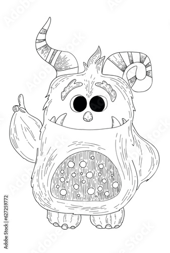 Funny cute monster, aliens or fantastic animals for children's coloring pages or t-shirts. Hand drawn vector illustration.