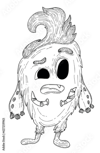 Funny cute monster, aliens or fantastic animals for children's coloring pages or t-shirts. Hand drawn vector illustration.