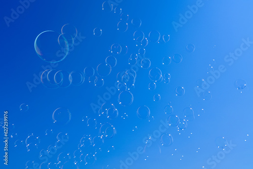 青空の中を飛ぶシャボン玉