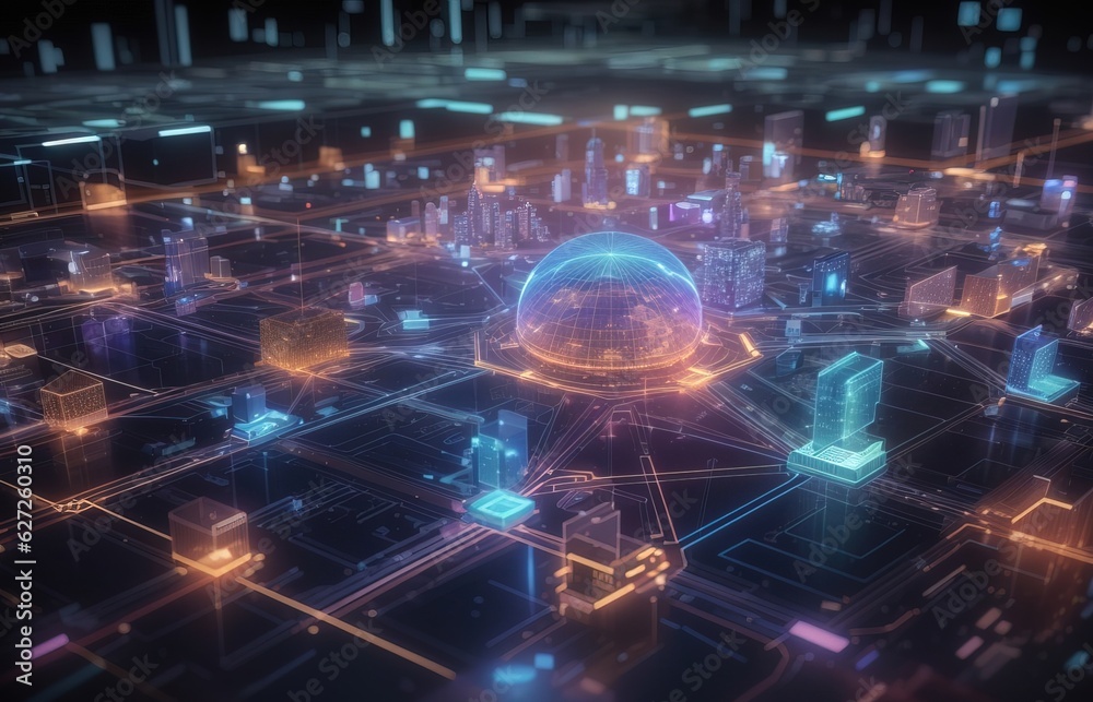 Modern Hologram Network Connect, Abstract Technology Background Modern Hologram Network Connect, Abstract Technology Background