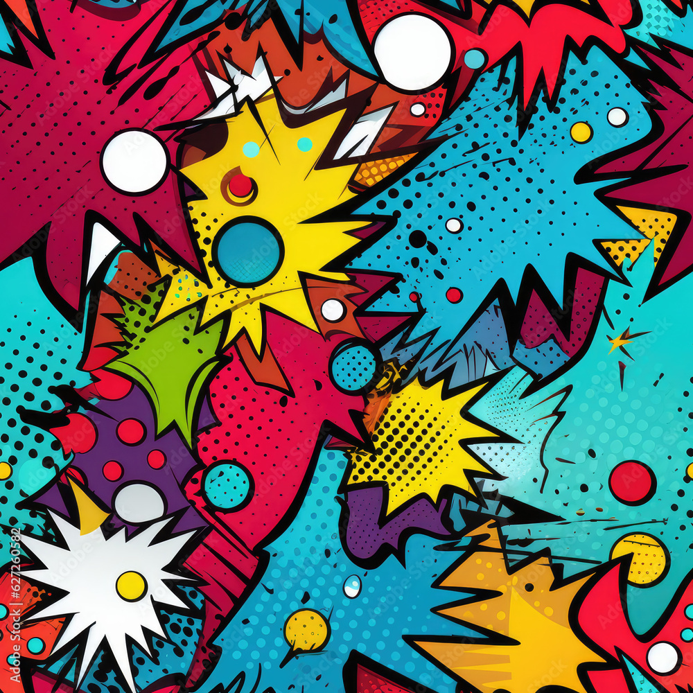 Fototapeta premium Comics pop art repeat pattern, pop culture