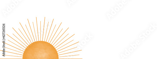 Boho sun flat lay illustration header or banner design. Artwork of sunrise  sunshine or sunset.