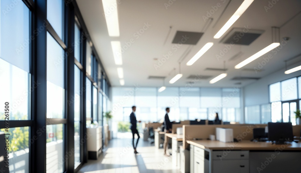 Blurred Background of a Light Modern Office with Panoramic Windows and Beautiful Lighting ai generated Blurred Background of a Light Modern Office with Panoramic Windows and Beautiful Lighting ai generated