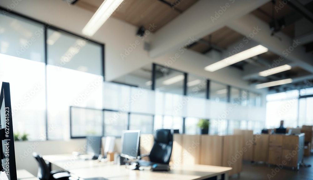 Blurred Background of a Light Modern Office with Panoramic Windows and Beautiful Lighting ai generated Blurred Background of a Light Modern Office with Panoramic Windows and Beautiful Lighting ai generated
