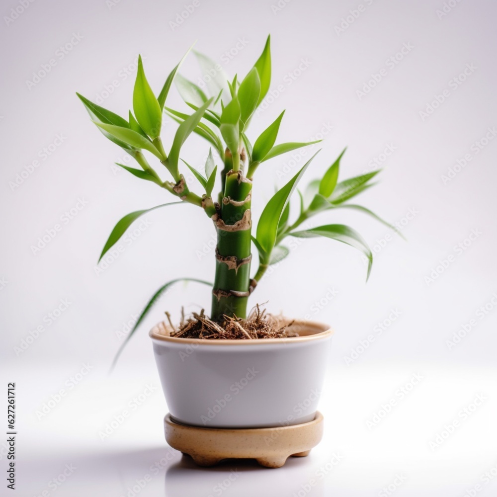 Beautiful mini lucky green bamboo plant in pots pictures AI Generated art