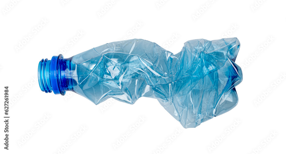 Fototapeta premium Empty Plastic Bottle Isolated, Crumpled Plastic Bottle, Global Pollution Concept, Squashed Water Pet Bottles