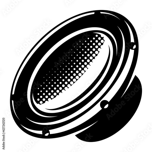 Vector illustration with speaker. Monochrome logo template