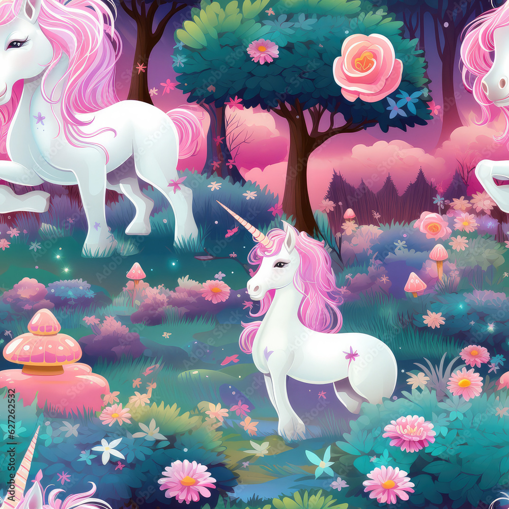 Obraz premium Fantasy unicorns cute cartoon repeat pattern 