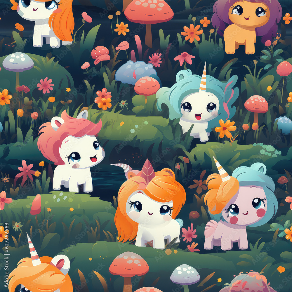 Fototapeta premium Fantasy unicorns cute cartoon repeat pattern 