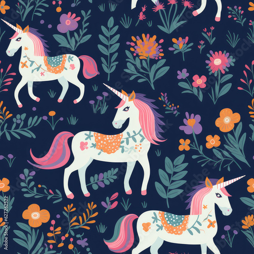 Fantasy unicorns cute cartoon repeat pattern 