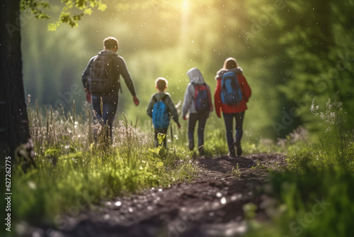 Family Adventure: Exploring Nature's Beauty through Hiking in Flower Fields and Forests - AI generated