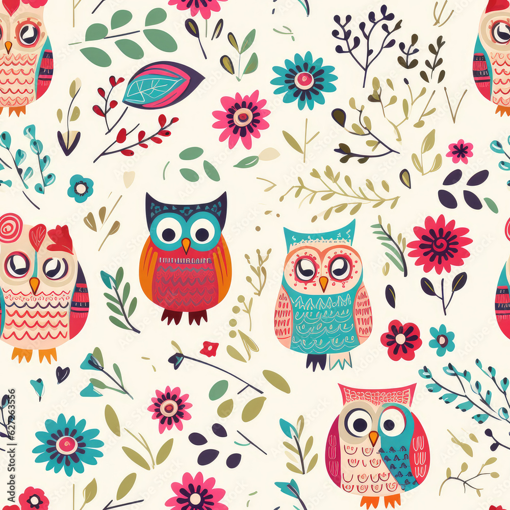 Naklejka premium Cute owl simple childish repeat pattern