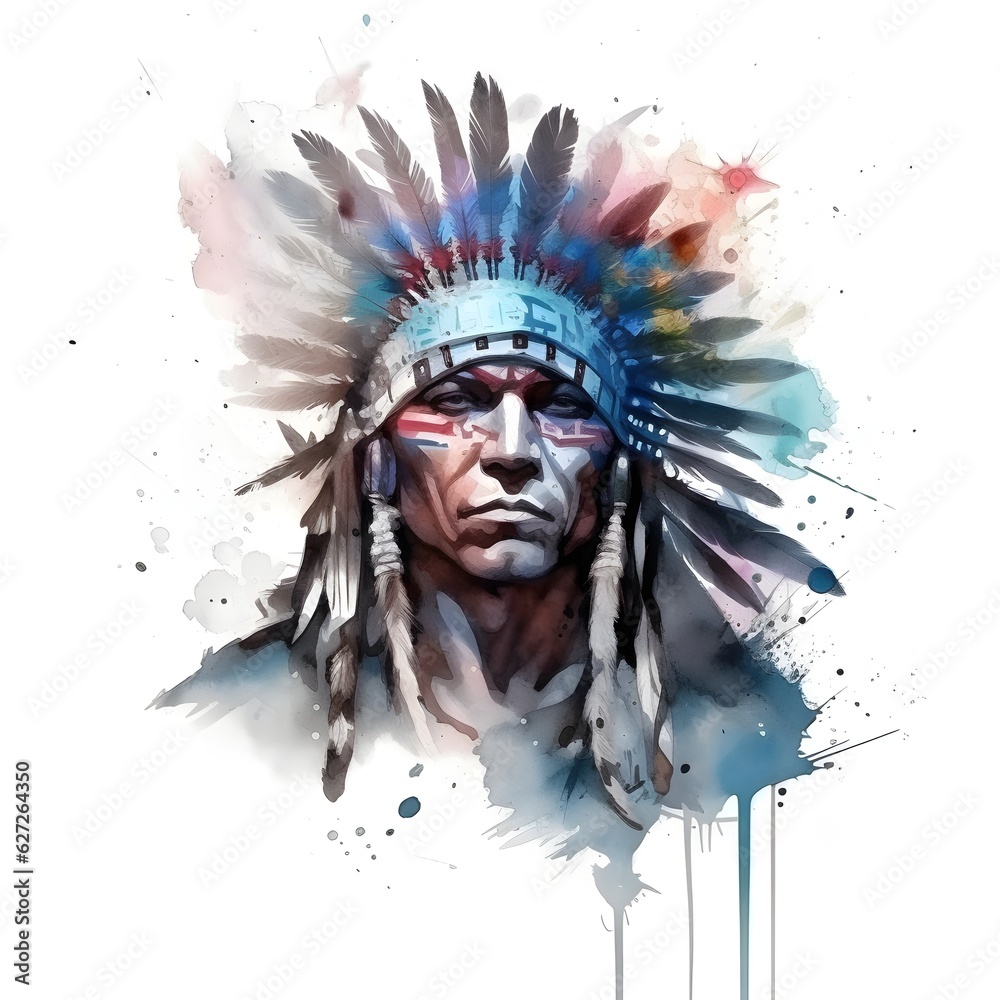 Obraz premium Tribalpunk: a genre that marries the raw, evocative strength of Native American tribal traditions with the stark, neon-lit world of cyberpunk futurism.