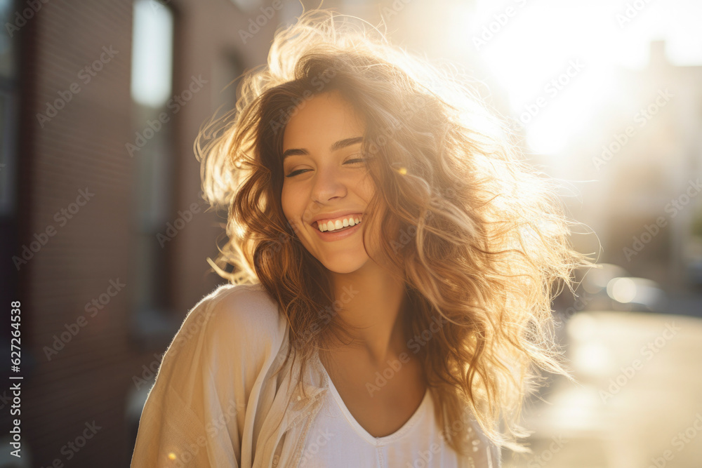 portrait of a woman with sunlight flare , Their smiling faces reflect the joy of blissful scene portrait of a woman with sunlight flare , Their smiling faces reflect the joy of blissful scene