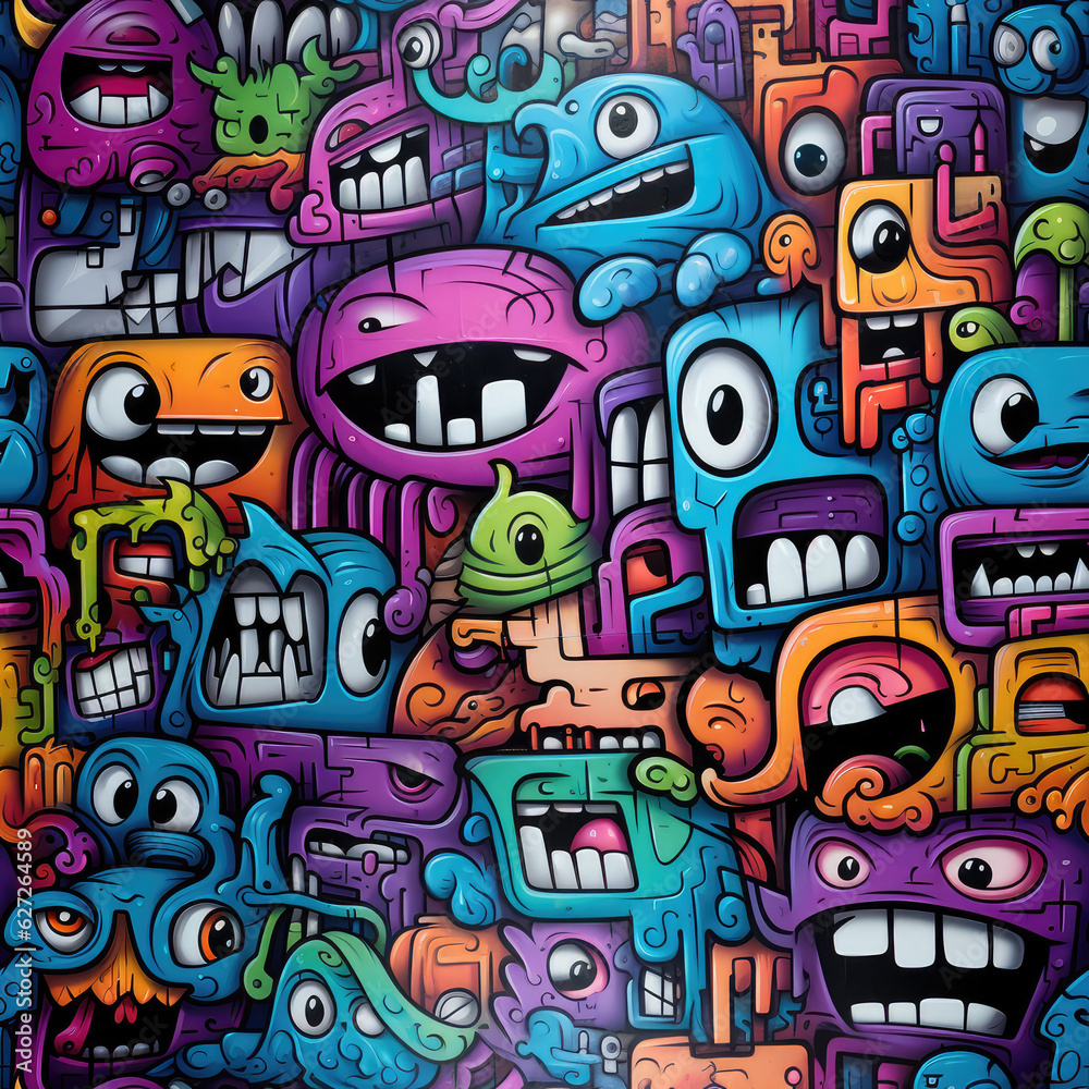 Graffiti funky doodles repeat pattern