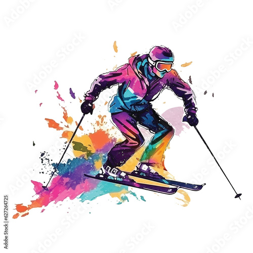 Skiing watercolor paint