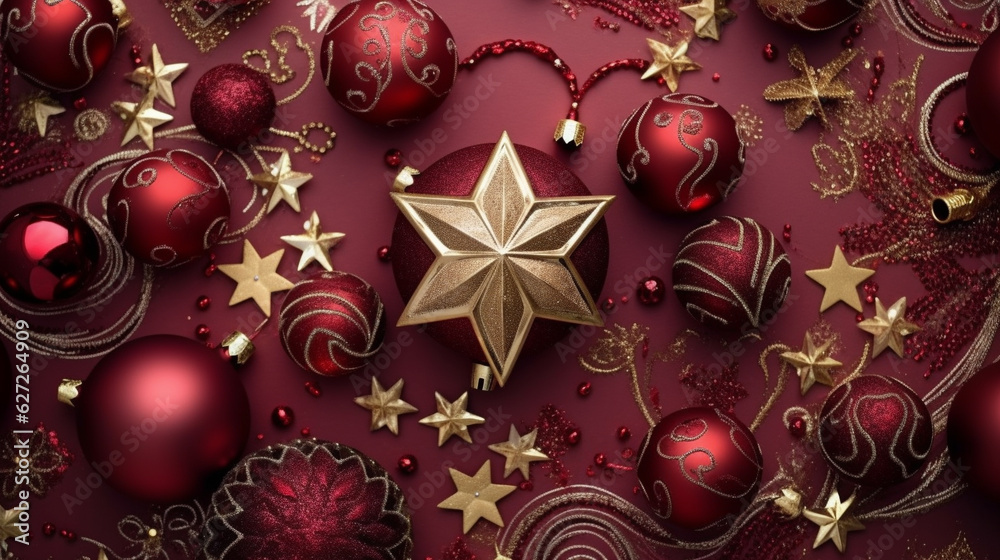 Christmas background with a maroon ornament. generative ai Christmas background with a maroon ornament. generative ai