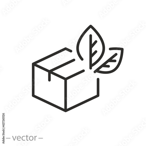 Fotótapéta eco packaging icon, box with leafs, ecologicaly clean products, thin line symbol