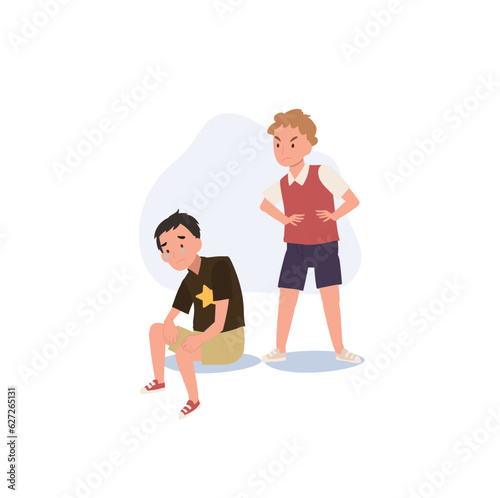 Child Bullying in Kindergarten School. Supporting Inclusivity and Anti-Bullying Efforts in school. Flat vector cartoon illustration