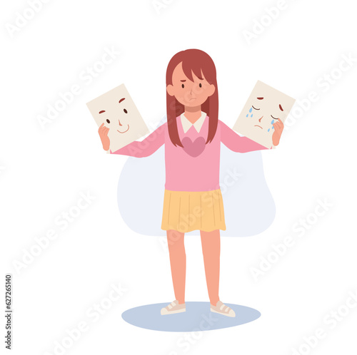 Understanding Bipolar Disorder in Childhood concept. Young Child with Bipolar Disorder. Mental Health Diagnosis and Treatment. Flat vector cartoon illustration