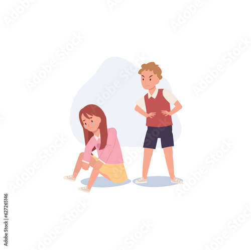 Child Bullying in Kindergarten School. Supporting Inclusivity and Anti-Bullying Efforts in school. Flat vector cartoon illustration