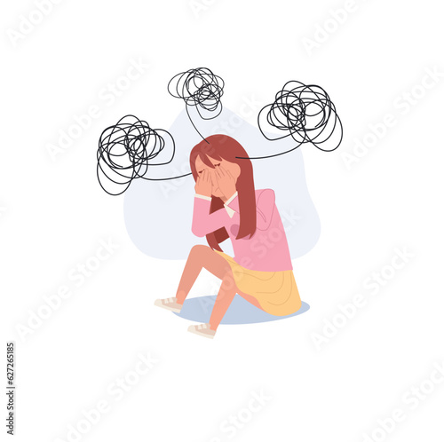 Nervous Young Child Showing Signs of Distress. Troubled Kid Feeling Stress and Unease. Flat vector cartoon illustration