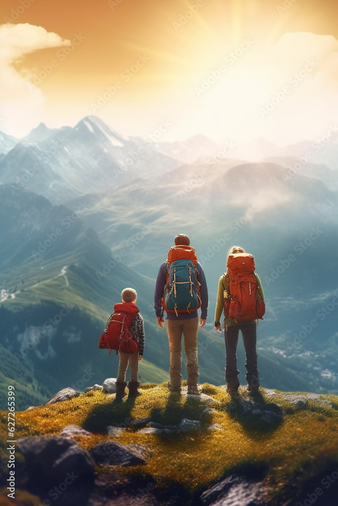 Family Adventure: Embracing Majestic Mountain Scenery from Viewing Platform - AI generated