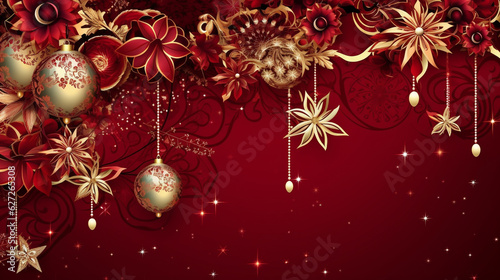 Christmas background with a maroon ornament. generative ai