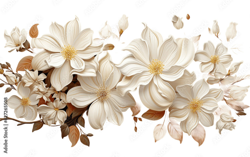 Isolated Jasmine Flowers with Leaves on Transparent Background. Generative Ai,