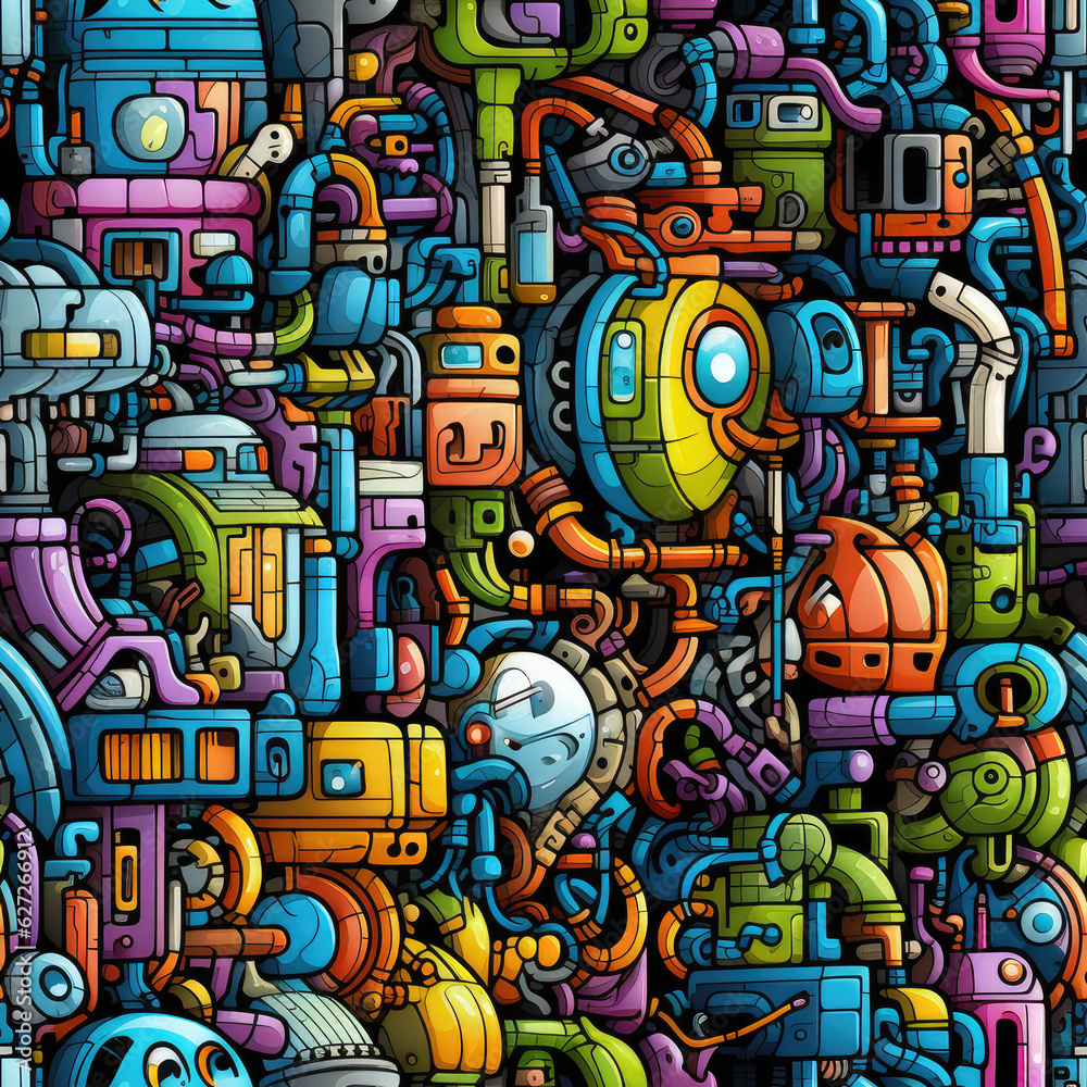 Fototapeta premium Sci-fi digital modern technology internet connection colorful repeat pattern