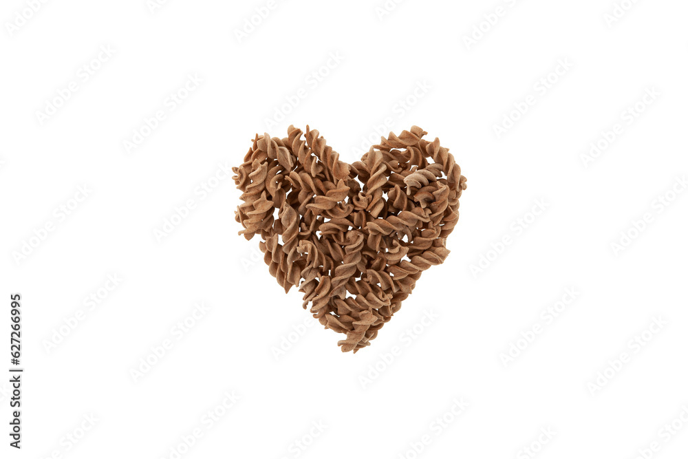 Gluten free flax pasta. Uncooked Fusilli made of flaxseed flour layed